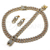 Oro Laminado Necklace, Bracelet and Earring, Gold Filled Style Miami Cuban Design, with White Crystal, Polished, Golden Finish, 06.372.0028