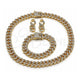 Oro Laminado Necklace, Bracelet and Earring, Gold Filled Style Miami Cuban and Box Lock Design, with White Crystal, Polished, Golden Finish, 06.372.0028