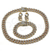 Oro Laminado Necklace, Bracelet and Earring, Gold Filled Style Miami Cuban Design, with White Crystal, Polished, Golden Finish, 06.372.0028