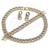 Oro Laminado Necklace, Bracelet and Earring, Gold Filled Style Miami Cuban Design, with White Crystal, Polished, Golden Finish, 06.372.0029