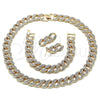 Oro Laminado Necklace, Bracelet and Earring, Gold Filled Style Miami Cuban Design, with White Crystal, Polished, Golden Finish, 06.372.0029