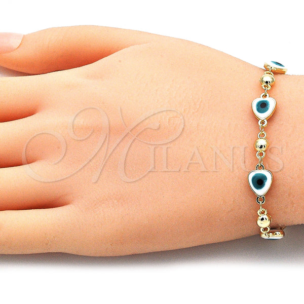 Gold Filled Bracelet — Fancy Bracelet Evil Eye and Heart Design White — alternate product view — SKU 140581 | Oro Laminado brazalete — elegante Bracelet Evil Eye and corazón diseño blanco — SKU 140581