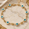 Oro Laminado Fancy Bracelet, Gold Filled Style Evil Eye and Heart Design, White Enamel Finish, Golden Finish, 03.213.0037.08 (08 MM Thickness, 8 Inches Length)
