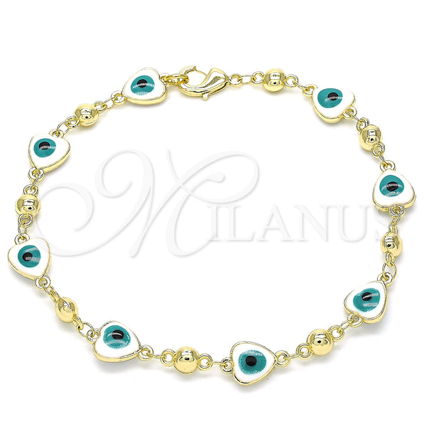 Gold Filled Bracelet — Fancy Bracelet Evil Eye and Heart Design White — main product view — SKU 140581 | Oro Laminado brazalete — elegante Bracelet Evil Eye and corazón diseño blanco — SKU 140581
