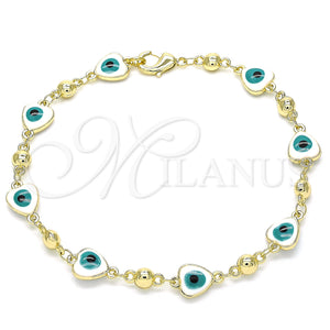 Gold Filled Bracelet — Fancy Bracelet Evil Eye and Heart Design White — main product view — SKU 140581 | Oro Laminado brazalete — elegante Bracelet Evil Eye and corazón diseño blanco — SKU 140581