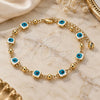 Oro Laminado Fancy Anklet, Gold Filled Style Evil Eye Design, White Enamel Finish, Golden Finish, 03.213.0097.10 (07 MM Thickness, 10 Inches Length)