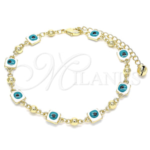 Gold Filled Anklet — Fancy Anklet Evil Eye Design White Enamel 03. — main product view — SKU 140590 | Oro Laminado tobillera — elegante Anklet Evil Eye diseño blanco Enamel 03. — SKU 140590