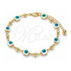 Oro Laminado Fancy Anklet, Gold Filled Style Evil Eye Design, White Enamel Finish, Golden Finish, 03.213.0097.10 (07 MM Thickness, 10 Inches Length)
