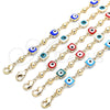 Oro Laminado Fancy Anklet, Gold Filled Style Evil Eye Design, White Enamel Finish, Golden Finish, 03.213.0097.10 (07 MM Thickness, 10 Inches Length)