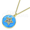 Oro Laminado Pendant Necklace, Gold Filled Style Star Design, with Multicolor Micro Pave, Blue Enamel Finish, Golden Finish, 04.374.0001.20 (02 MM Thickness, 20 Inches Length)