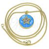 Oro Laminado Pendant Necklace, Gold Filled Style Star Design, with Multicolor Micro Pave, Blue Enamel Finish, Golden Finish, 04.374.0001.20 (02 MM Thickness, 20 Inches Length)