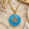 Oro Laminado Pendant Necklace, Gold Filled Style Star Design, with Multicolor Micro Pave, Blue Enamel Finish, Golden Finish, 04.374.0001.20 (02 MM Thickness, 20 Inches Length)