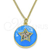 Oro Laminado Pendant Necklace, Gold Filled Style Star Design, with Multicolor Micro Pave, Blue Enamel Finish, Golden Finish, 04.374.0001.20 (02 MM Thickness, 20 Inches Length)