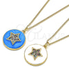 Oro Laminado Pendant Necklace, Gold Filled Style Star Design, with Multicolor Micro Pave, Blue Enamel Finish, Golden Finish, 04.374.0001.20 (02 MM Thickness, 20 Inches Length)