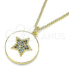 Oro Laminado Pendant Necklace, Gold Filled Style Star Design, with Multicolor Micro Pave, White Enamel Finish, Golden Finish, 04.374.0001.1.20 (02 MM Thickness, 20 Inches Length)