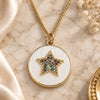 Oro Laminado Pendant Necklace, Gold Filled Style Star Design, with Multicolor Micro Pave, White Enamel Finish, Golden Finish, 04.374.0001.1.20 (02 MM Thickness, 20 Inches Length)