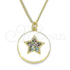 Oro Laminado Pendant Necklace, Gold Filled Style Star Design, with Multicolor Micro Pave, White Enamel Finish, Golden Finish, 04.374.0001.1.20 (02 MM Thickness, 20 Inches Length)