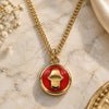 Oro Laminado Pendant Necklace, Gold Filled Style Hand of God and Judaica Design, Red Enamel Finish, Golden Finish, 04.374.0003.20 (02 MM Thickness, 20 Inches Length)
