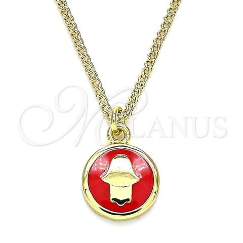 Oro Laminado Pendant Necklace, Gold Filled Style Hand of God Design, Red Enamel Finish, Golden Finish, 04.374.0003.20 (02 MM Thickness, 20 Inches Length)