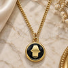 Oro Laminado Pendant Necklace, Gold Filled Style Hand of God and Judaica Design, Black Enamel Finish, Golden Finish, 04.374.0003.2.20 (02 MM Thickness, 20 Inches Length)