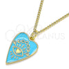 Oro Laminado Pendant Necklace, Gold Filled Style Evil Eye and Heart Design, Blue Enamel Finish, Golden Finish, 04.374.0004.1.20 (02 MM Thickness, 20 Inches Length)