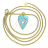 Oro Laminado Pendant Necklace, Gold Filled Style Evil Eye and Heart Design, Blue Enamel Finish, Golden Finish, 04.374.0004.1.20 (02 MM Thickness, 20 Inches Length)