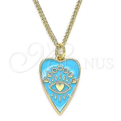 Oro Laminado Pendant Necklace, Gold Filled Style Evil Eye and Heart Design, Blue Enamel Finish, Golden Finish, 04.374.0004.1.20 (02 MM Thickness, 20 Inches Length)