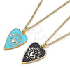 Oro Laminado Pendant Necklace, Gold Filled Style Evil Eye and Heart Design, Blue Enamel Finish, Golden Finish, 04.374.0004.1.20 (02 MM Thickness, 20 Inches Length)