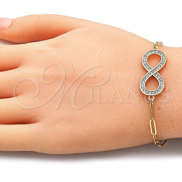 Gold Filled Bracelet — Fancy Bracelet Infinite and Paperclip Design with White — alternate product view — SKU 140605 | Oro Laminado brazalete — elegante Bracelet Infinite and Paperclip diseño with blanco — SKU 140605
