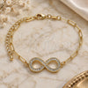 Oro Laminado Fancy Bracelet, Gold Filled Style Infinite and Paperclip Design, with White Micro Pave, Polished, Golden Finish, 03.156.0019.07 (03 MM Thickness, 7 Inches Length)