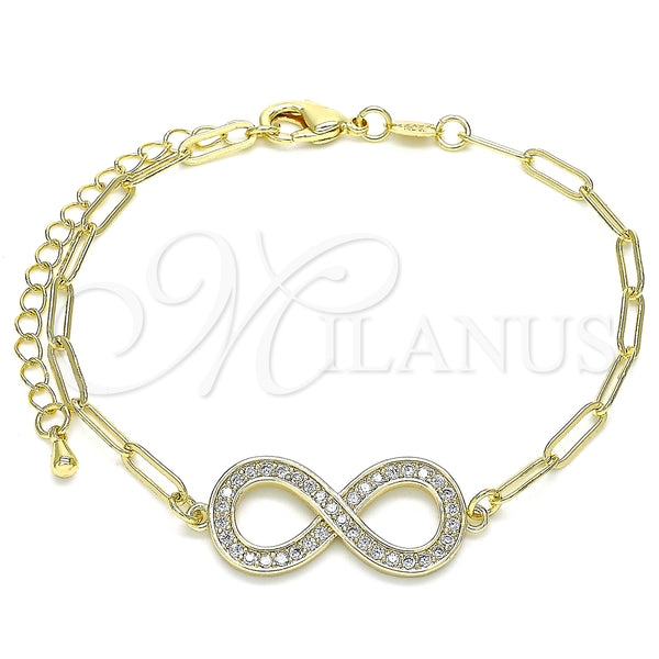 Gold Filled Bracelet — Fancy Bracelet Infinite and Paperclip Design with White — main product view — SKU 140605 | Oro Laminado brazalete — elegante Bracelet Infinite and Paperclip diseño with blanco — SKU 140605