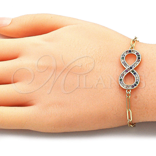 Gold Filled Bracelet — Fancy Bracelet Infinite and Paperclip Design with Multicolor — alternate product view — SKU 140606 | Oro Laminado brazalete — elegante Bracelet Infinite and Paperclip diseño with Multicolor — SKU 140606