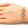 Oro Laminado Fancy Bracelet, Gold Filled Style Infinite and Paperclip Design, with Multicolor Micro Pave, Polished, Golden Finish, 03.156.0019.1.07 (03 MM Thickness, 7 Inches Length)