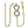 Oro Laminado Fancy Bracelet, Gold Filled Style Infinite and Paperclip Design, with Multicolor Micro Pave, Polished, Golden Finish, 03.156.0019.1.07 (03 MM Thickness, 7 Inches Length)
