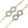 Oro Laminado Fancy Bracelet, Gold Filled Style Infinite and Paperclip Design, with Multicolor Micro Pave, Polished, Golden Finish, 03.156.0019.1.07 (03 MM Thickness, 7 Inches Length)