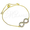 Oro Laminado Adjustable Bolo Bracelet, Gold Filled Style Infinite Design, with Multicolor Micro Pave and White Cubic Zirconia, Polished, Golden Finish, 03.156.0022.1.11 (01 MM Thickness, 11 Inches Length)