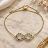 Oro Laminado Adjustable Bolo Bracelet, Gold Filled Style Infinite Design, with Multicolor Micro Pave and White Cubic Zirconia, Polished, Golden Finish, 03.156.0022.1.11 (01 MM Thickness, 11 Inches Length)