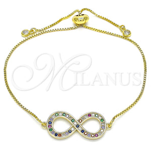 Gold Filled Bracelet — Adjustable Bolo Bracelet Infinite Design with Multicolor Micro — main product view — SKU 140612 | Oro Laminado brazalete — Adjustable Bolo Bracelet Infinite diseño with Multicolor Micro — SKU 140612