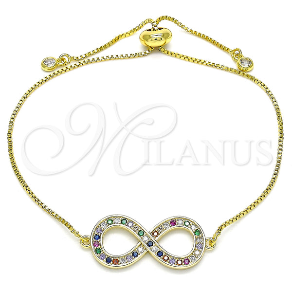 Gold Filled Bracelet — Adjustable Bolo Bracelet Infinite Design with Multicolor Micro — main product view — SKU 140612 | Oro Laminado brazalete — Adjustable Bolo Bracelet Infinite diseño with Multicolor Micro — SKU 140612