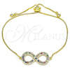 Oro Laminado Adjustable Bolo Bracelet, Gold Filled Style Infinite Design, with Multicolor Micro Pave and White Cubic Zirconia, Polished, Golden Finish, 03.156.0022.1.11 (01 MM Thickness, 11 Inches Length)