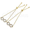Oro Laminado Adjustable Bolo Bracelet, Gold Filled Style Infinite Design, with Multicolor Micro Pave and White Cubic Zirconia, Polished, Golden Finish, 03.156.0022.1.11 (01 MM Thickness, 11 Inches Length)
