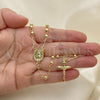 Oro Laminado Thin Rosary, Gold Filled Style Virgen Maria and Crucifix Design, Polished, Golden Finish, 09.213.0023.24