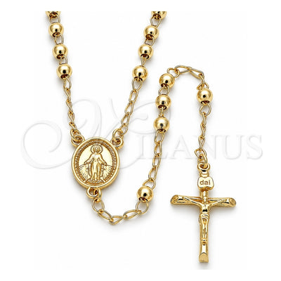 Oro Laminado Thin Rosary, Gold Filled Style Virgen Maria and Crucifix Design, Polished, Golden Finish, 09.213.0023.24