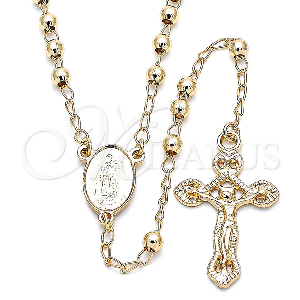 Oro Laminado Thin Rosary, Gold Filled Style Guadalupe and Crucifix Design, Polished, Golden Finish, 09.213.0024.24