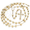 Oro Laminado Medium Rosary, Gold Filled Style Guadalupe and Crucifix Design, Polished, Golden Finish, 09.213.0026.24