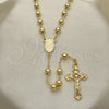 Oro Laminado Medium Rosary, Gold Filled Style Guadalupe and Crucifix Design, Polished, Golden Finish, 09.213.0026.24