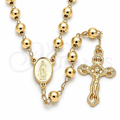 Oro Laminado Medium Rosary, Gold Filled Style Guadalupe and Crucifix Design, Polished, Golden Finish, 09.213.0026.24