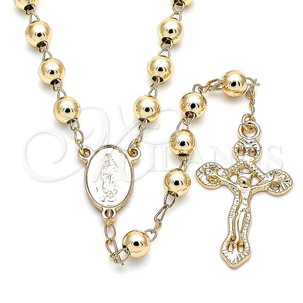 Oro Laminado Medium Rosary, Gold Filled Style Guadalupe and Crucifix Design, Polished, Golden Finish, 09.213.0026.24
