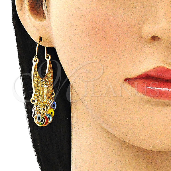 Gold Filled Ring — Long Earring Guadalupe and Evil Eye Design Multicolor — alternate product view — SKU 140622 | Oro Laminado anillo — Long Earring Guadalupe and Evil Eye diseño Multicolor — SKU 140622