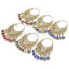 Oro Laminado Long Earring, Gold Filled Style Guadalupe and Evil Eye Design, Multicolor Resin Finish, Golden Finish, 02.380.0056
